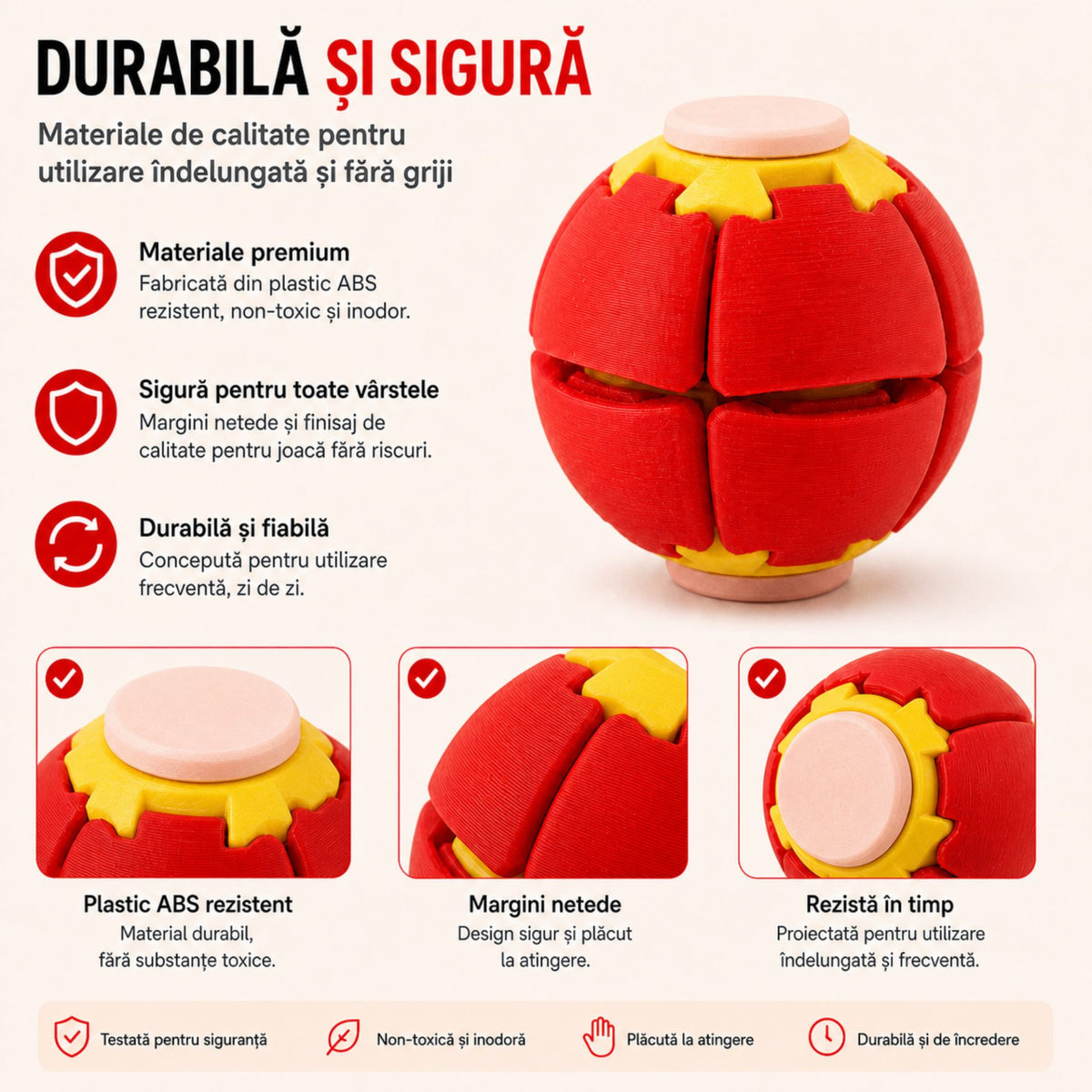 Minge Senzorială Antistres, Design Rotativ 3D Tip Fidget Spinner, Plastic, Roșu