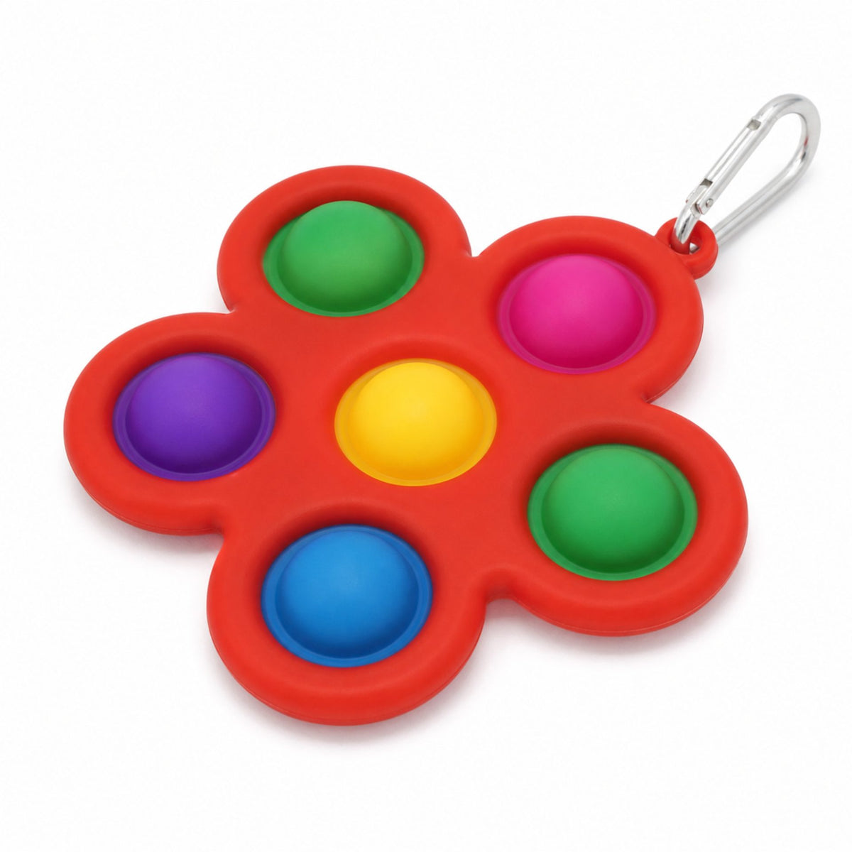 Jucarie Push Pop Bubble Fidget, Breloc Antistres, Forma Floare, Silicon, Multicolor Rosu