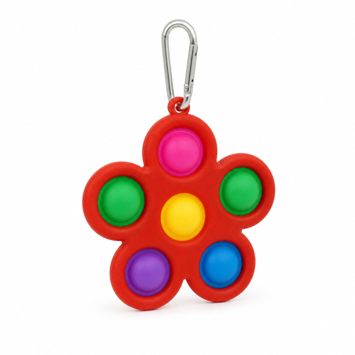 Jucarie Push Pop Bubble Fidget, Breloc Antistres, Forma Floare, Silicon, Multicolor Rosu
