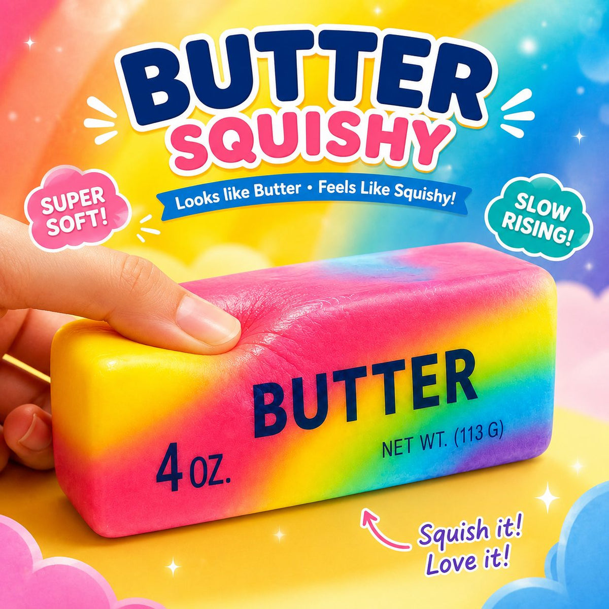 Jucărie Squishy Antistres, Formă De Unt Slow Rising, Spumă Poliuretanică, 14 cm, Multicolor