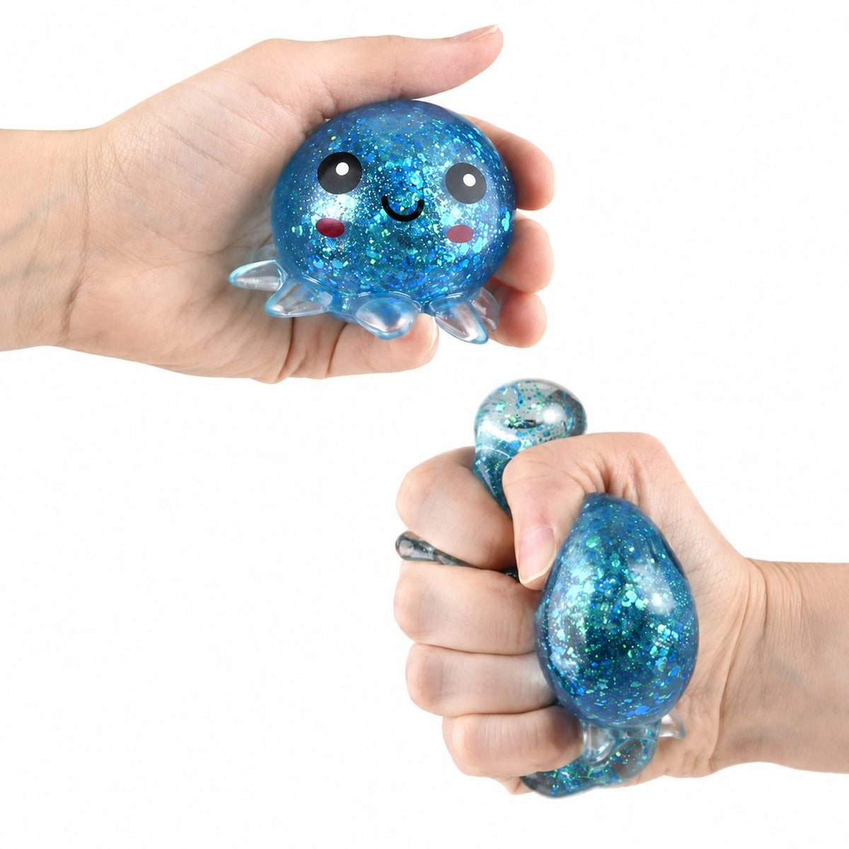 Jucarie Antistres Squishy, Model Caracatita Cu Sclipici, Silicon Moale Elastic, 6 x 6 x 4.5 cm, Culori Diverse
