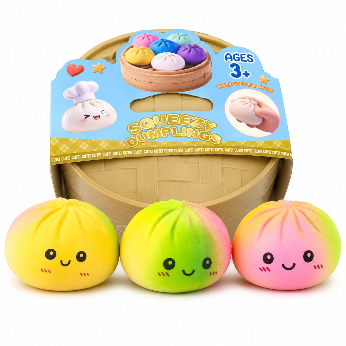 Flampy Jucarie Squishy Antistres, Model Dumpling Interactiv, Silicon Si Plastic, Multicolor Curcubeu, 8.5 cm