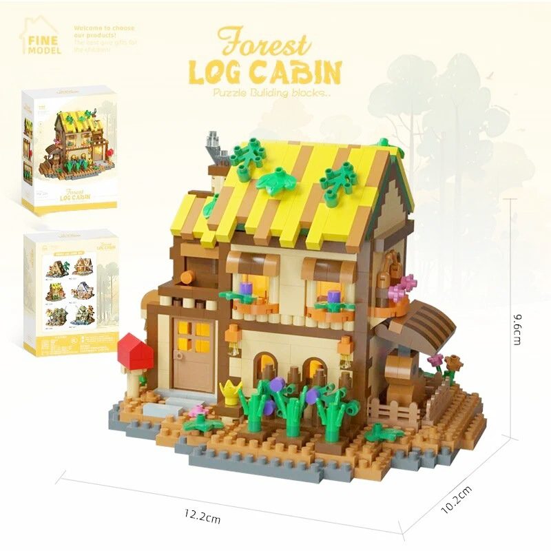 Set Constructie Forest Log Cabin, Model Casuta Din Gradina, Material ABS Durabil, 834 Piese, 12.2x10.2x9.6 cm, Multicolor