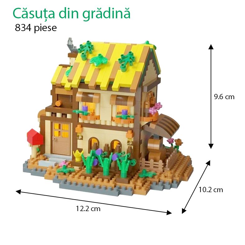 Set Constructie Forest Log Cabin, Model Casuta Din Gradina, Material ABS Durabil, 834 Piese, 12.2x10.2x9.6 cm, Multicolor