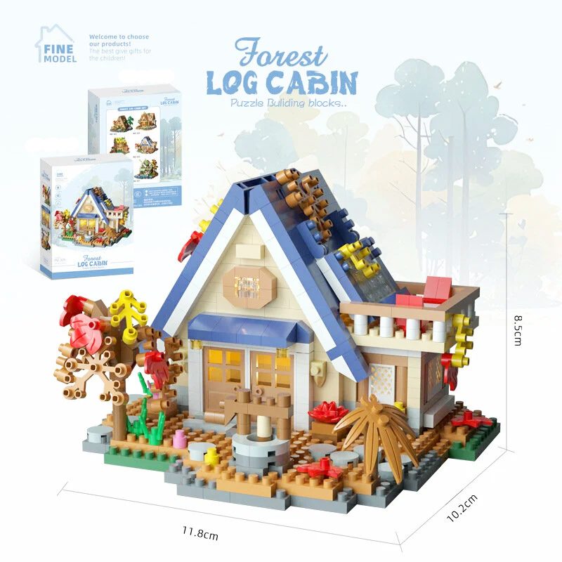 Set Constructie Forest Log Cabin, Model Casuta De Vis, Arhitectura Educativa, Material ABS, 715 Piese, 11.8x10.2x8.5 cm, Multicolor