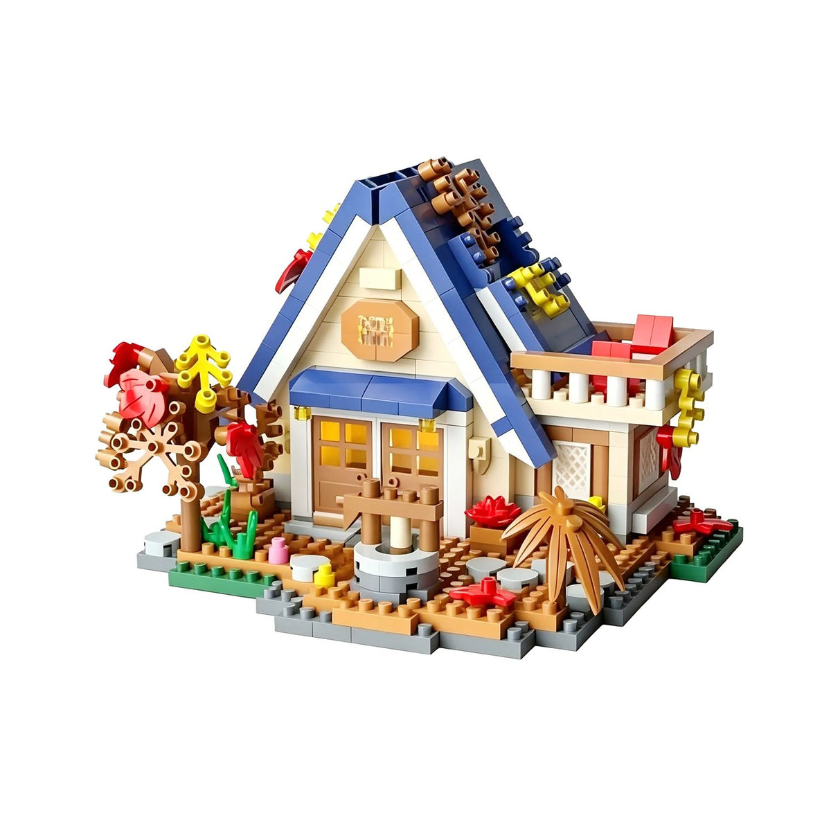 Set Constructie Forest Log Cabin, Model Casuta De Vis, Arhitectura Educativa, Material ABS, 715 Piese, 11.8x10.2x8.5 cm, Multicolor
