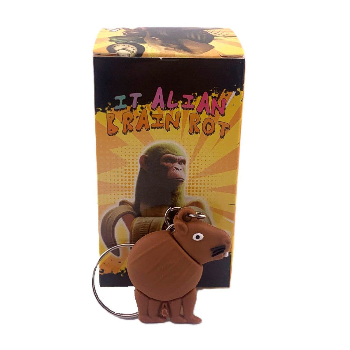 Breloc de Chei Capybara Brainrot, Figurina Animale pentru Rucsac sau Geanta, Silicon Flexibil, Maro, 4 cm