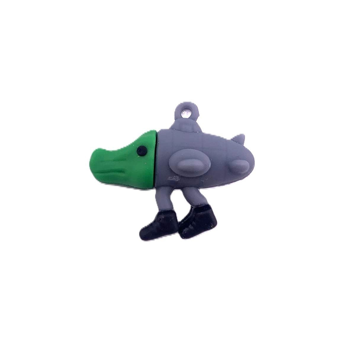 Breloc de Chei, Figurina Bombardiro Crocodilo, Accesoriu Brainrot Aesthetic pentru Copii, Silicon Flexibil, 4 cm, Gri/Verde