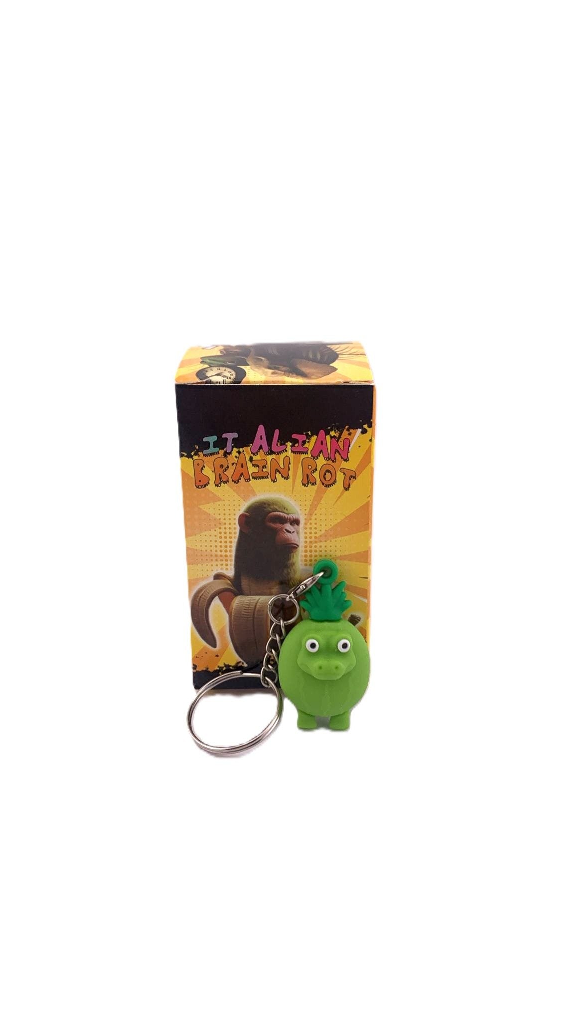 Breloc de Chei Gingobalo Gingobali, Figurina Brainrot pentru Copii, Accesoriu Portabil Rucsac, Silicon, 4 cm, Verde