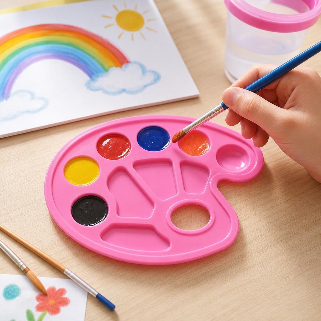Paleta Pentru Pictura, Tava Amestecat Culori cu 10 Compartimente, Plastic Rezistent, 30 x 20 x 1.7 cm, Roz