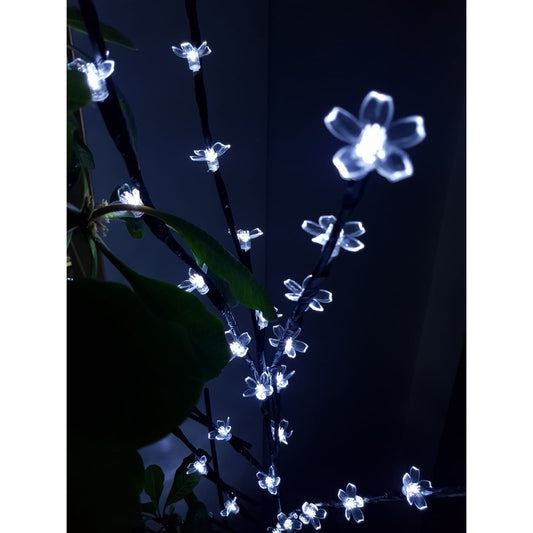 Decoratiune Luminoasa Tip Crenguta cu Flori, 72 LED-uri, Alimentare cu Baterii, Lumina Alb Rece, Utilizare Interior