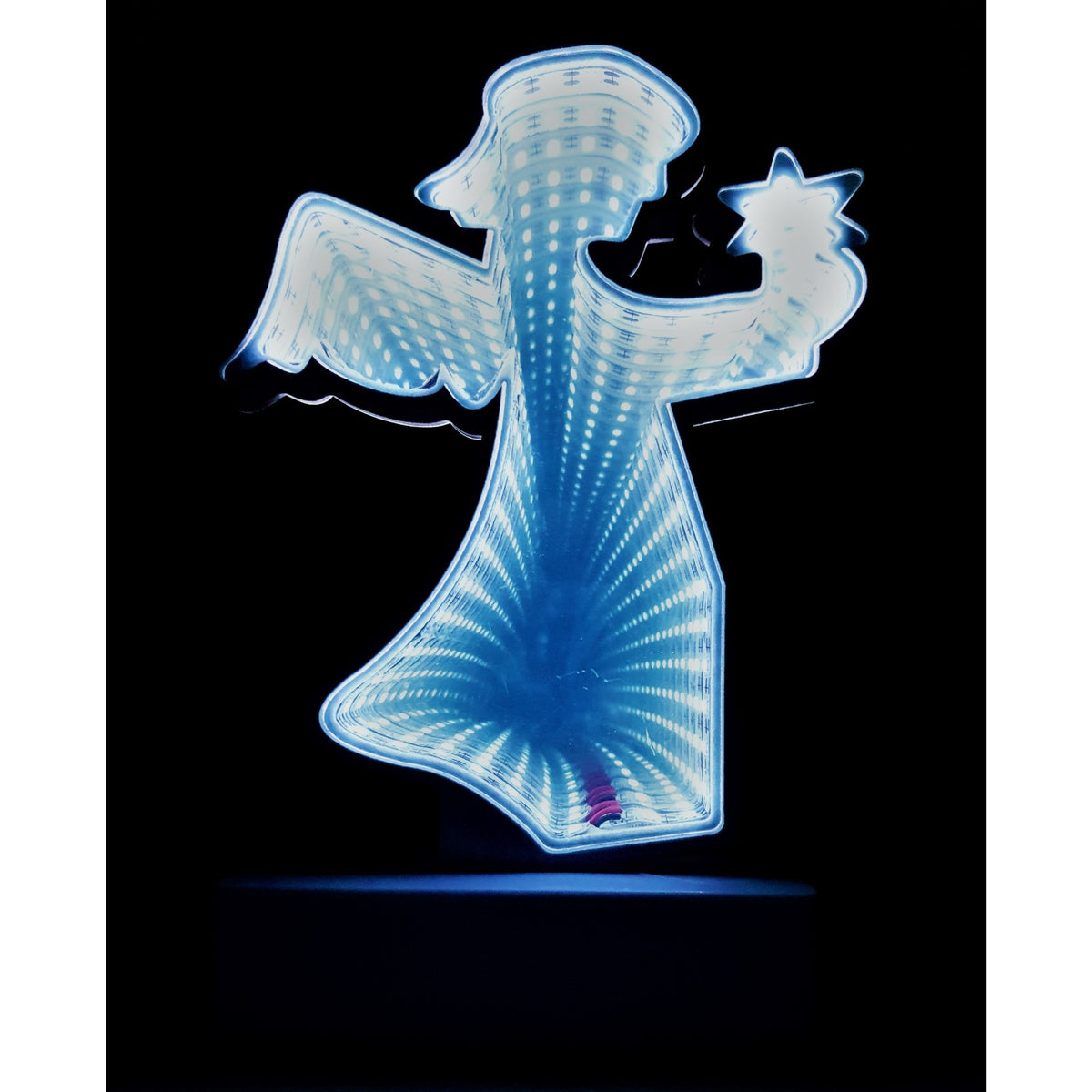 Decoratiune Luminoasa Ingeras de Craciun, Alimentare Duala USB sau Baterii, Material Plastic, Lumina Alb Rece, Inaltime 20 cm