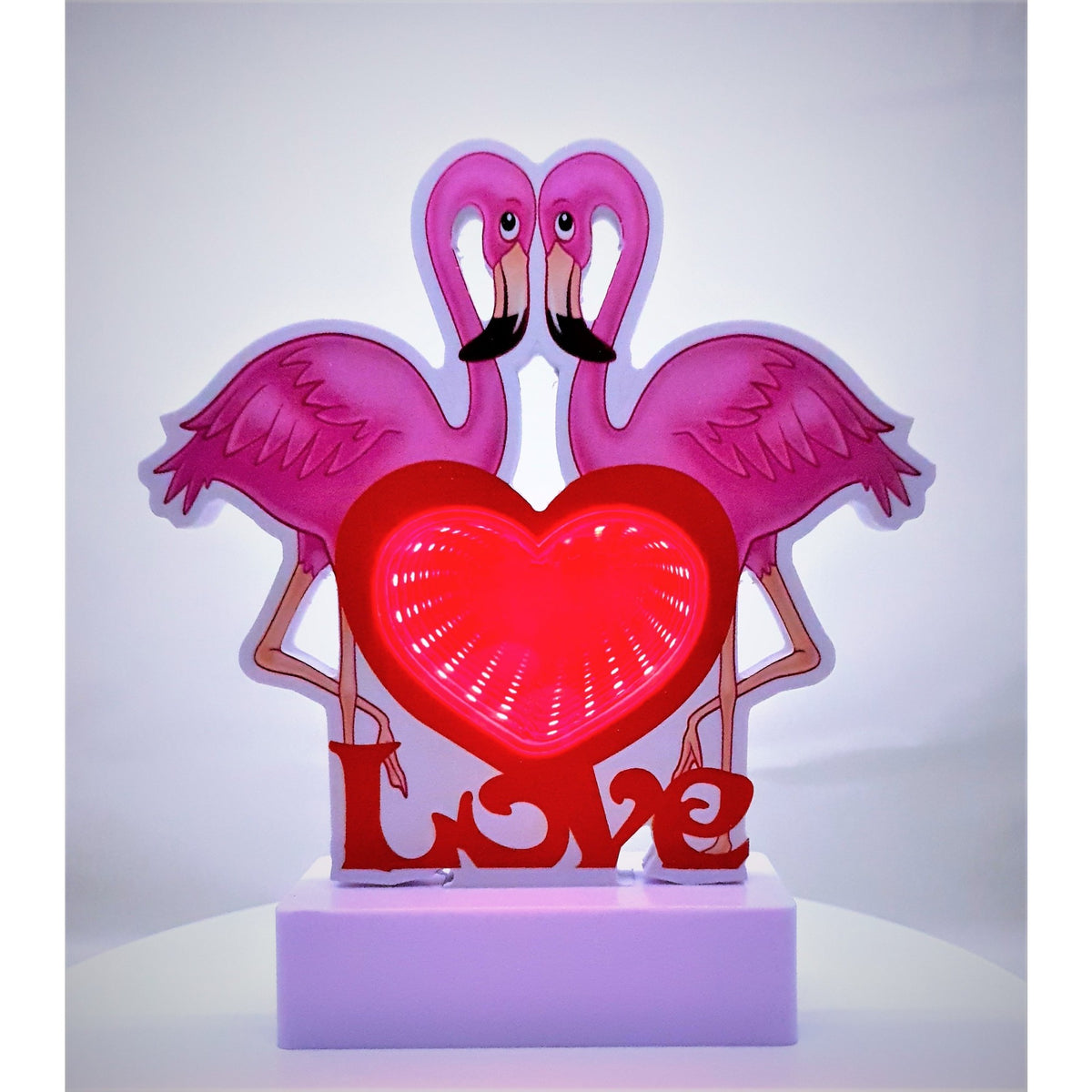 Decoratiune Luminoasa Neon Flamingo Love, Lampa LED Decorativa, Plastic, Alimentare Duala USB sau Baterii, 20 cm, Alb Rece