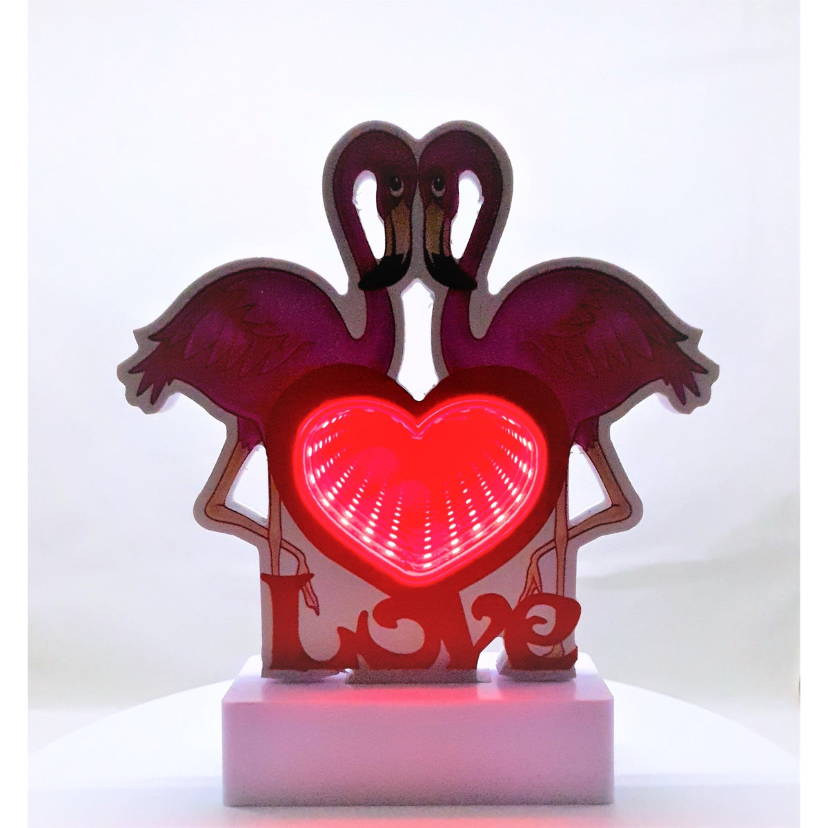 Decoratiune Luminoasa Neon Flamingo Love, Lampa LED Decorativa, Plastic, Alimentare Duala USB sau Baterii, 20 cm, Alb Rece