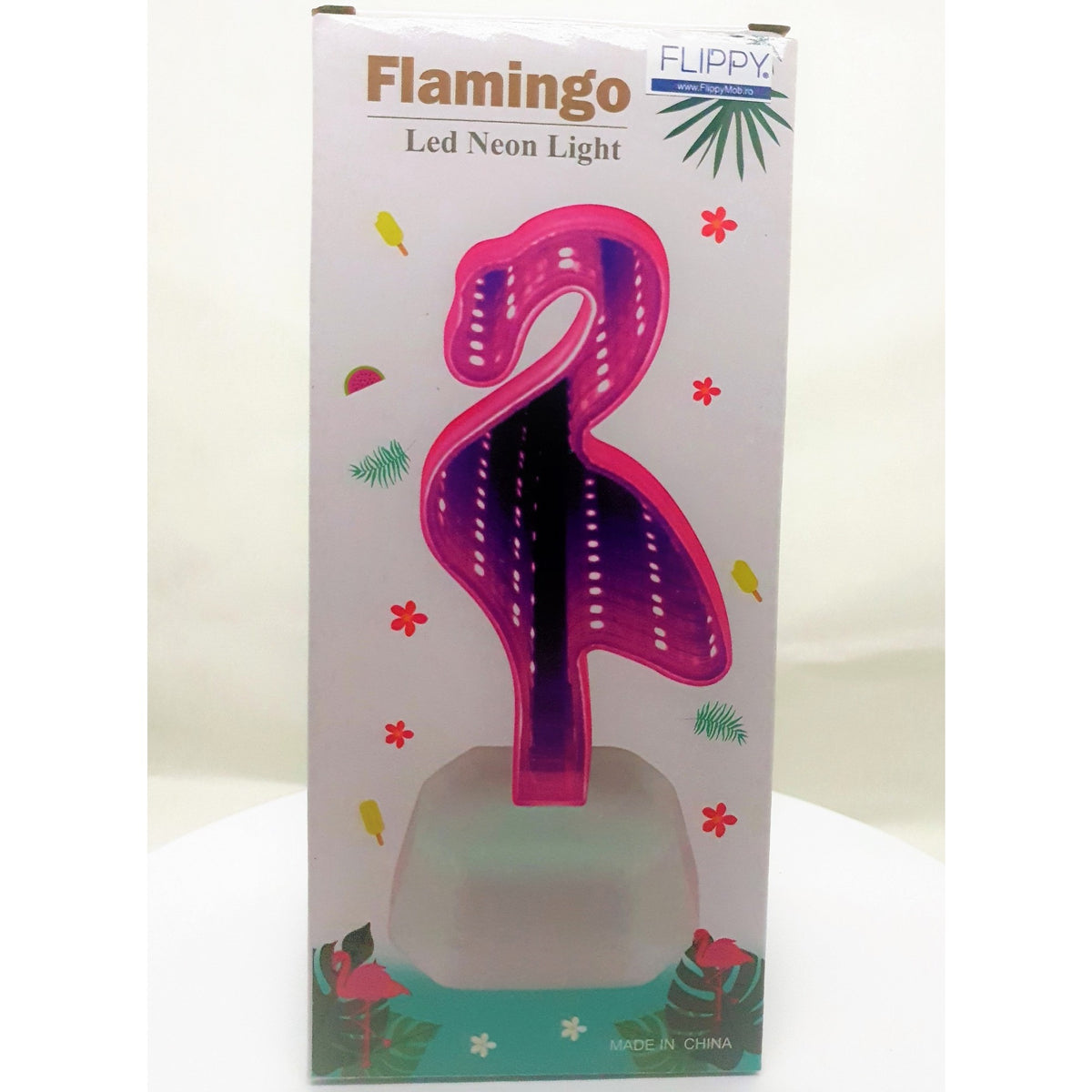 Decoratiune Luminoasa Neon Flamingo, Lampa Ambientala cu LED, Alimentare USB sau 3 Baterii AA, Material Plastic, Inaltime 20 cm, Culoare Mov