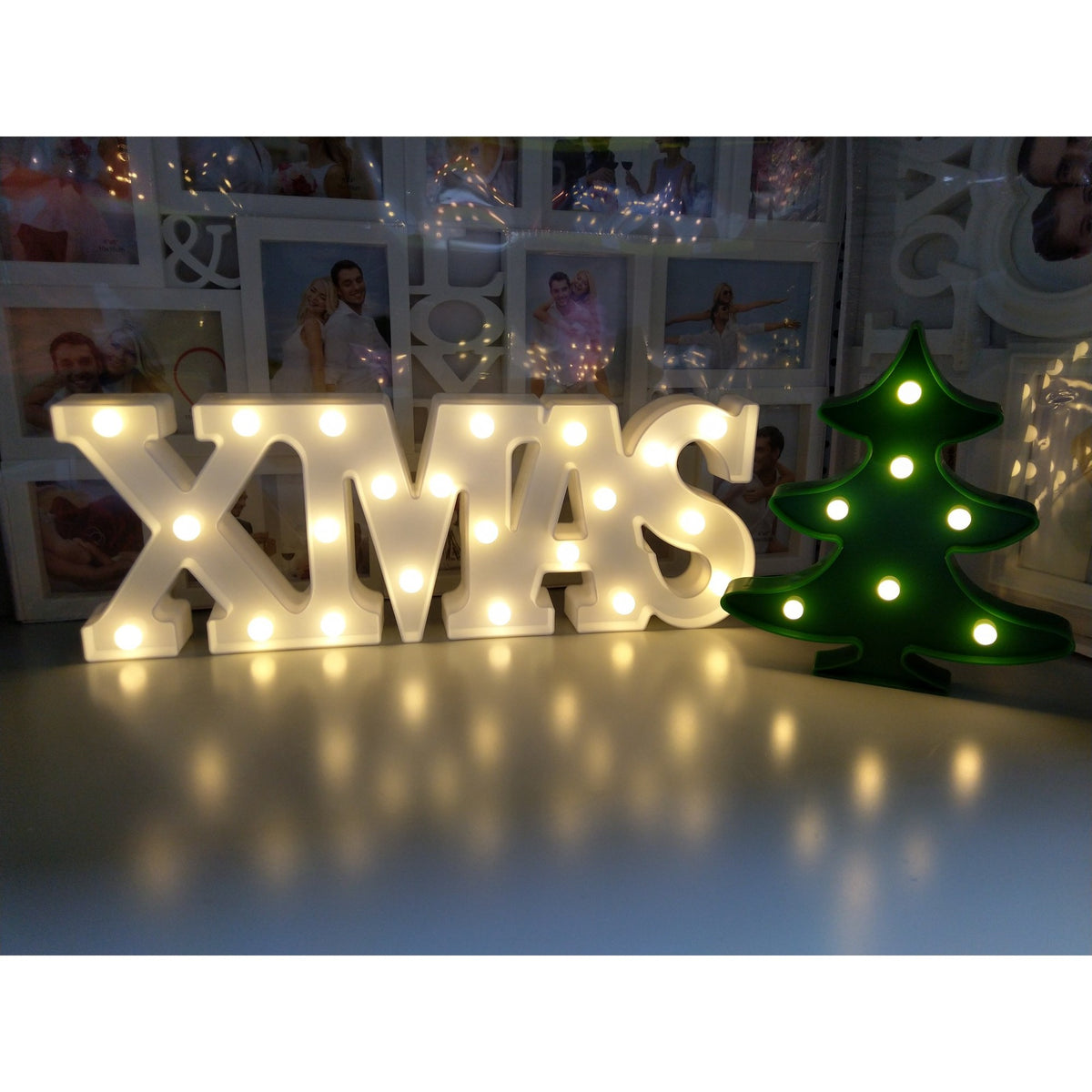 Decoratiune Luminoasa de Craciun cu Mesaje Festive, LED Alb Cald, Alimentare cu Baterii, Plastic, 1 Bucata