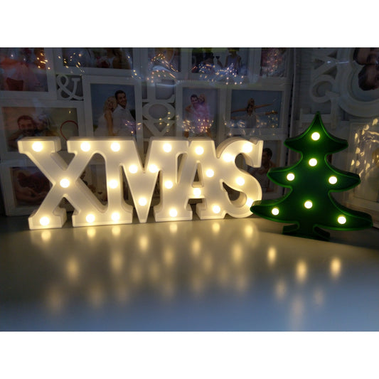 Decoratiune Luminoasa de Craciun cu Mesaje Festive, LED Alb Cald, Alimentare cu Baterii, Plastic, 1 Bucata