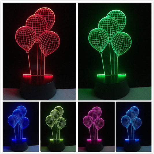 Lampa de Veghe 3D, Decoratiune Luminoasa Model Baloane, Alimentare USB si Baterii, Lumina Multicolora, Tema Mesaje Craciun, Multicolor
