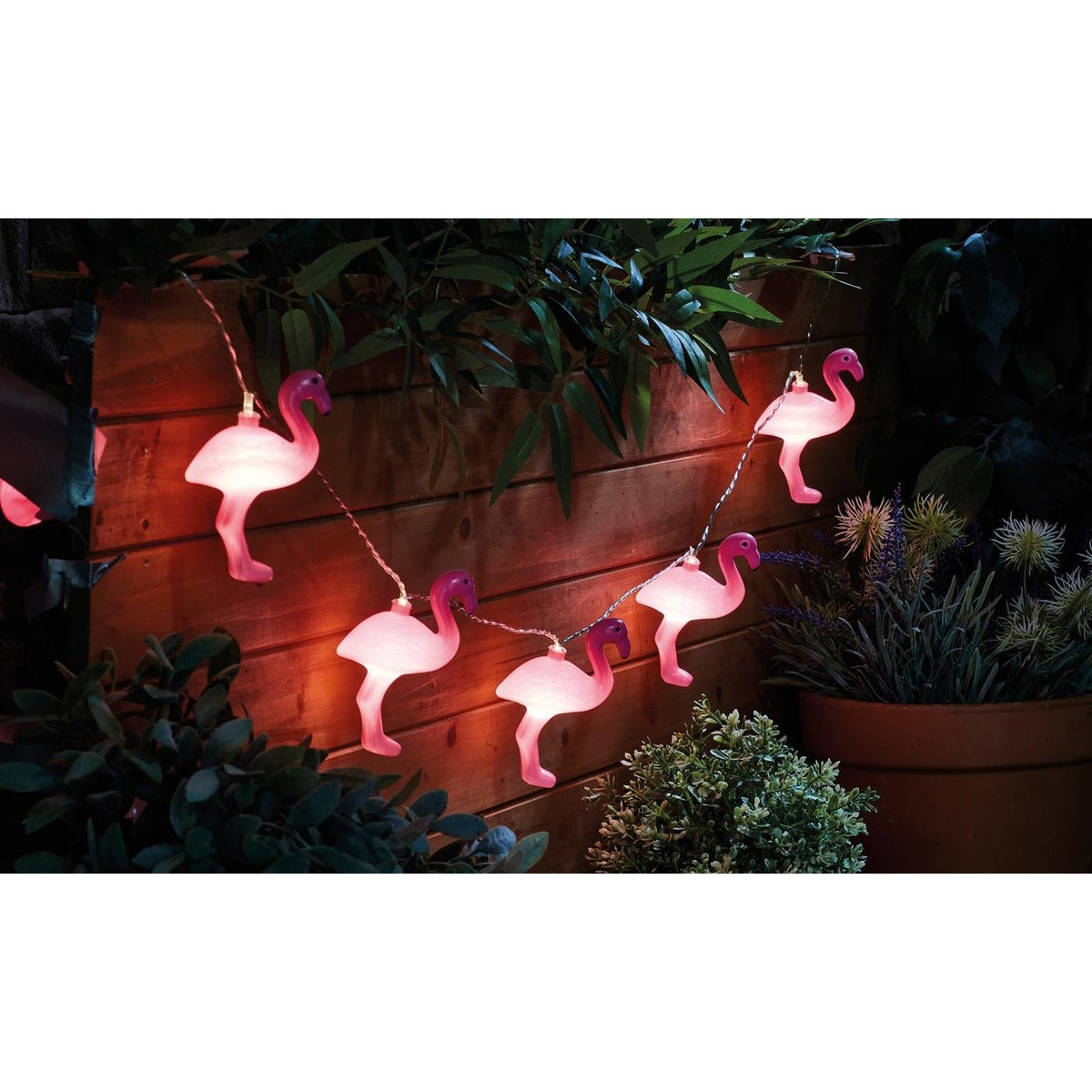 Instalatie Craciun Tip Sir, 10 LED-uri cu Baterii, Model Figurina Flamingo, Plastic, 1.5 m, Roz