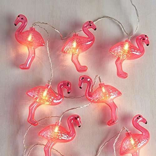Instalatie Craciun Tip Sir, 10 LED-uri cu Baterii, Model Figurina Flamingo, Plastic, 1.5 m, Roz