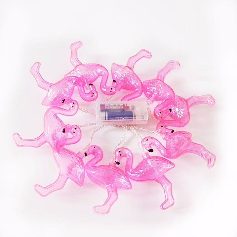 Instalatie Craciun Tip Sir, 10 LED-uri cu Baterii, Model Figurina Flamingo, Plastic, 1.5 m, Roz