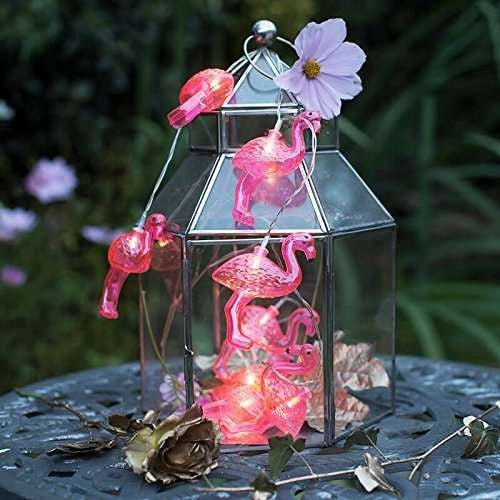 Instalatie Craciun Tip Sir, 10 LED-uri cu Baterii, Model Figurina Flamingo, Plastic, 1.5 m, Roz
