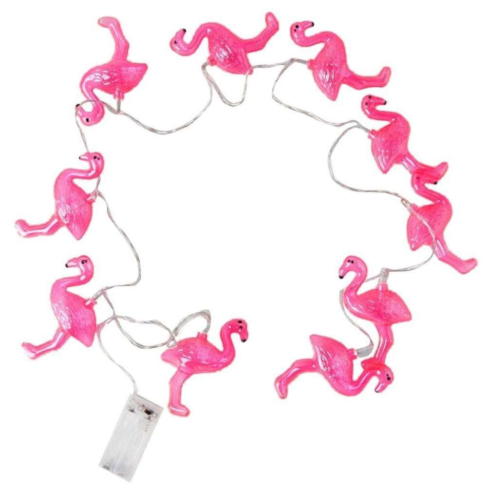 Instalatie Craciun Tip Sir, 10 LED-uri cu Baterii, Model Figurina Flamingo, Plastic, 1.5 m, Roz