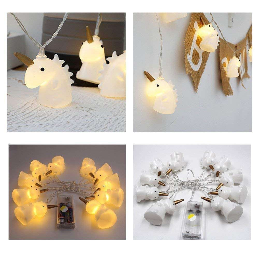 Instalatie de Craciun Tip Sir, Ghirlanda Luminoasa cu 10 LED-uri, Model Unicorn Decorativ, Alimentare cu Baterii, Interior si Exterior, 1.5 m, Alb Cald
