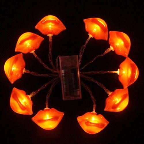 Instalatie Craciun Tip Sir Cu Baterii, Model Buze 10 LED, Interior, Plastic, 1.5 m, Rosu