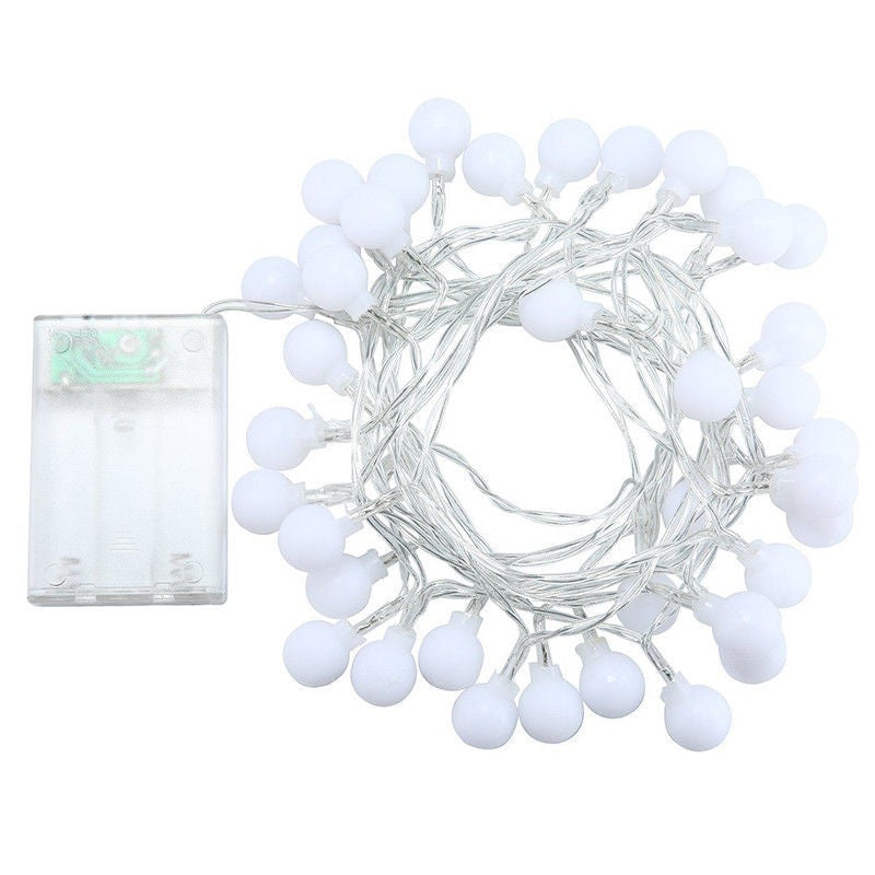 Instalatie de Craciun Tip Sir, 20 LED-uri sub Forma de Globuri, Lumina Alba Calda, Alimentare cu Baterii, Lungime 2.5 m