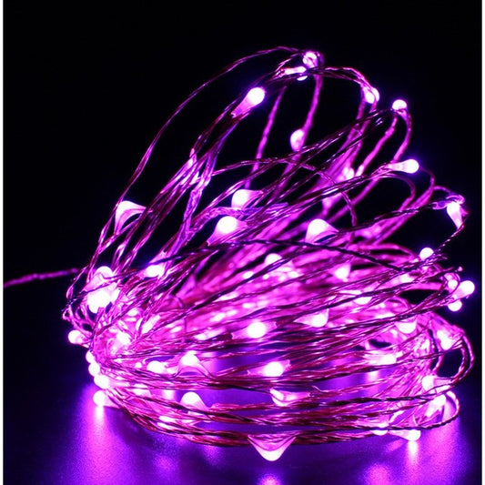 Instalatie de Craciun cu Baterii, Sir din Fir de Cupru Flexibil, 50 LED-uri, 5 m, Roz