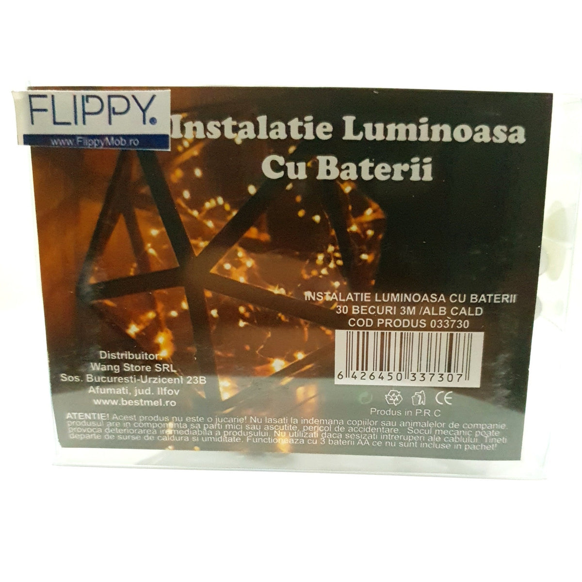 Instalatie De Craciun Tip Sir, Alimentare Cu Baterii, Utilizare Interior Si Exterior, Fir Negru Rezistent, 4.5 m, 50 LED-uri, Lumina Alb Cald
