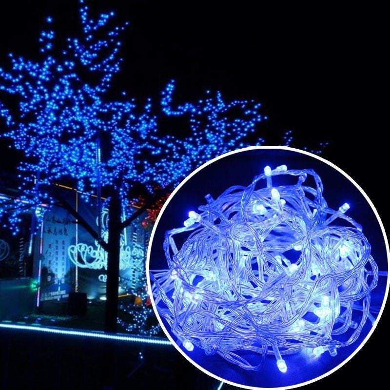 Instalatie de Craciun Tip Sir, 50 LED-uri, Fir Transparent, Alimentare cu Baterii, 5 m, Albastru