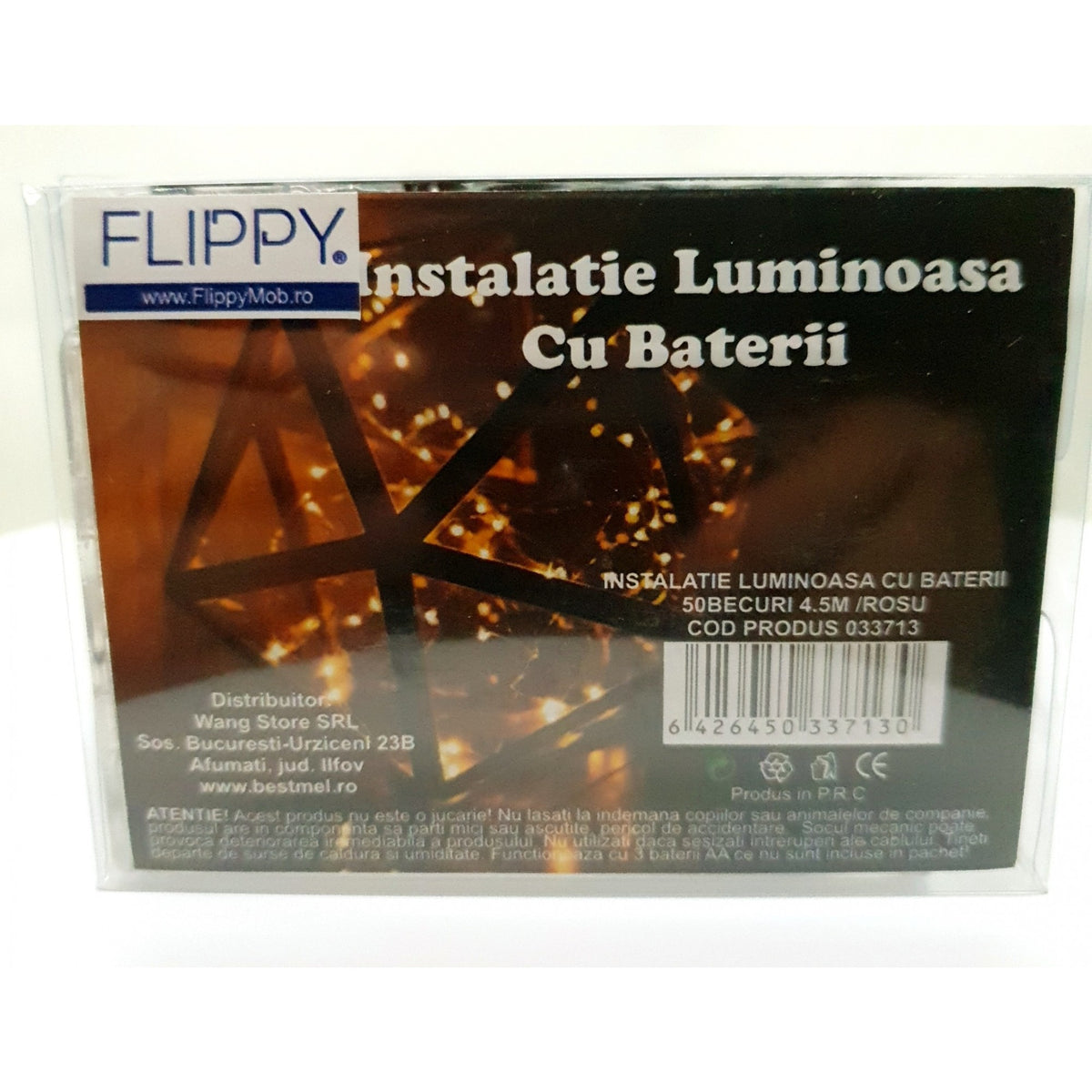 Instalatie De Craciun Tip Sir Cu Baterii, Ghirlanda Luminoasa Interior Si Exterior, Fir Negru, 4.5 m, 50 LED-uri, Rosu