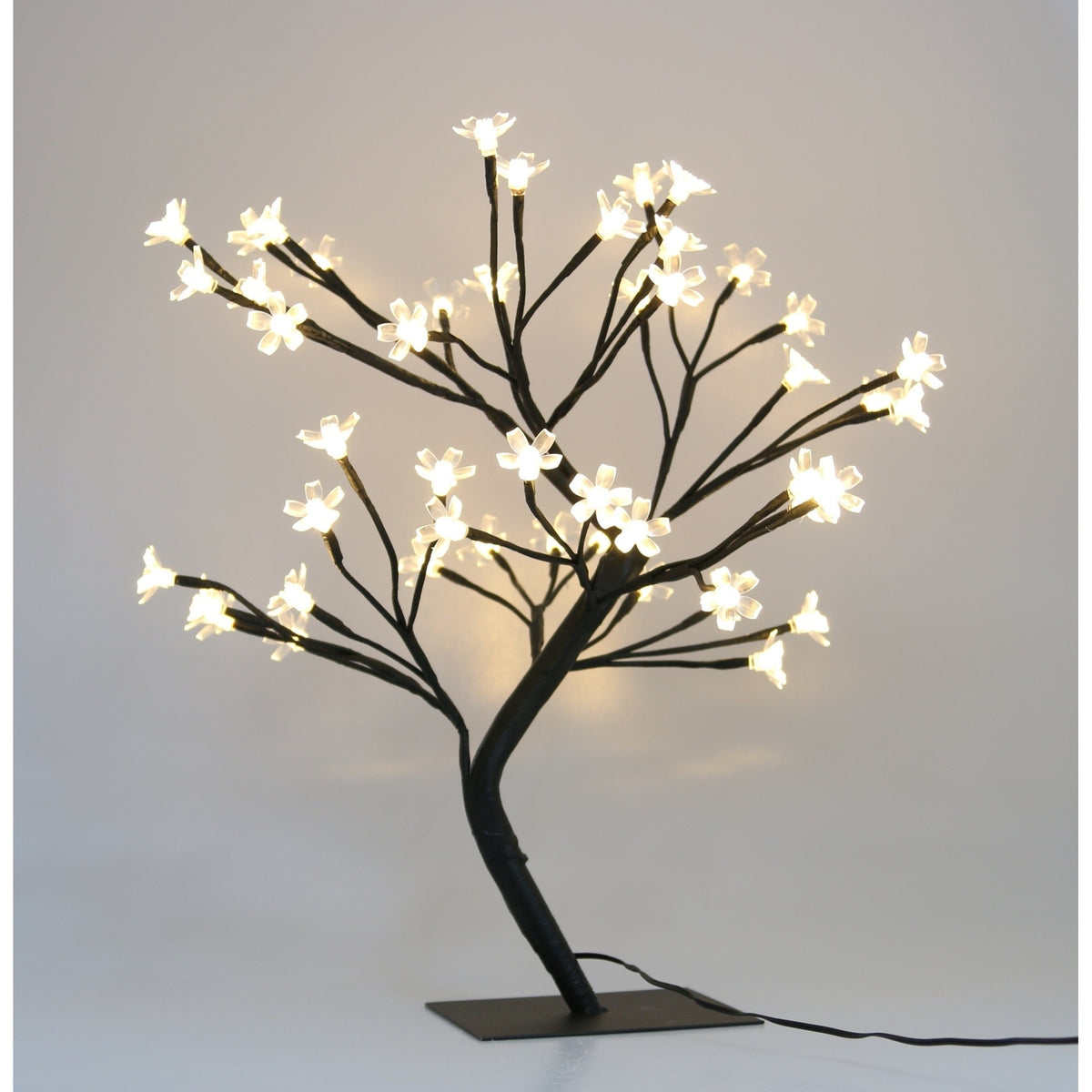 Decoratiune Luminoasa Crenguta, Lampa de Masa cu Flori de Cires, 72 LED-uri, Alimentare Baterii sau USB, Plastic si Cupru, Lumina Alb Cald, 20 cm