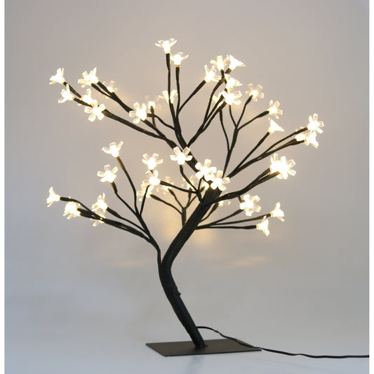Decoratiune Luminoasa Crenguta, Lampa de Masa cu Flori de Cires, 72 LED-uri, Alimentare Baterii sau USB, Plastic si Cupru, Lumina Alb Cald, 20 cm