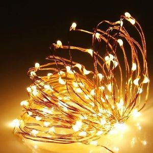 Instalatie de Craciun Tip Sir, 50 LED-uri, Fir Flexibil din Cupru, Alimentare cu Baterii, 5 m, Alb Cald