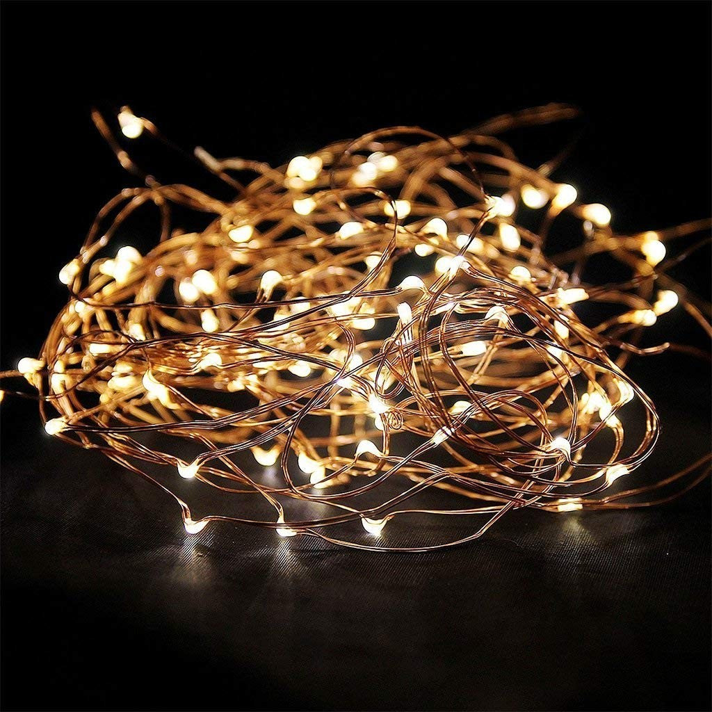 Instalatie de Craciun Tip Sir, 50 LED-uri, Fir Flexibil din Cupru, Alimentare cu Baterii, 5 m, Alb Cald
