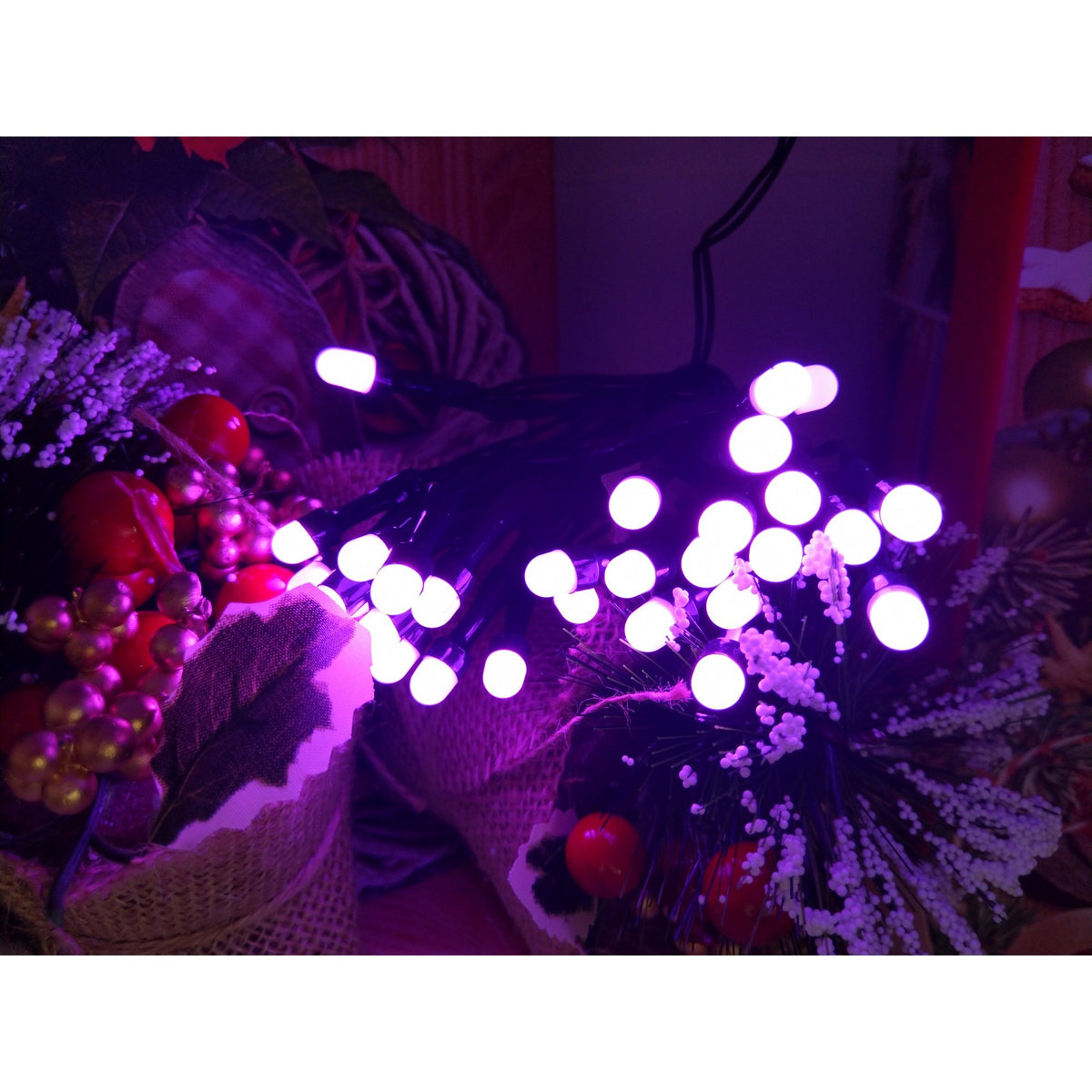 Instalatie de Craciun Tip Sir cu Baterii, Ghirlanda Luminoasa Interior si Exterior, 30 LED-uri, 3 m, Mov