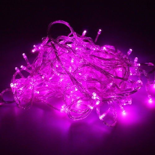 Instalatie de Craciun Tip Sir, 50 LED-uri, Fir Transparent Flexibil, Alimentare cu Baterii, Lungime 5 m, Culoare Roz