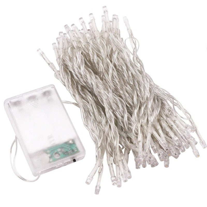 Instalatie de Craciun Tip Sir, 50 LED-uri, Fir Transparent Flexibil, Alimentare cu Baterii, Lungime 5 m, Culoare Roz