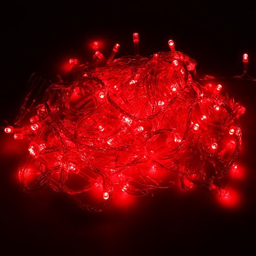 Instalatie Craciun cu Baterii, Tip Sir, Fir Transparent, 50 LED-uri, 5 m, Rosu