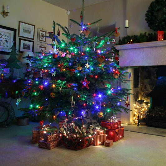 Instalatie De Craciun Tip Sir Cu 50 LED-uri Multicolor, Alimentare Pe Baterii, Utilizare Interior Si Exterior, Fir Negru, 4.5 m