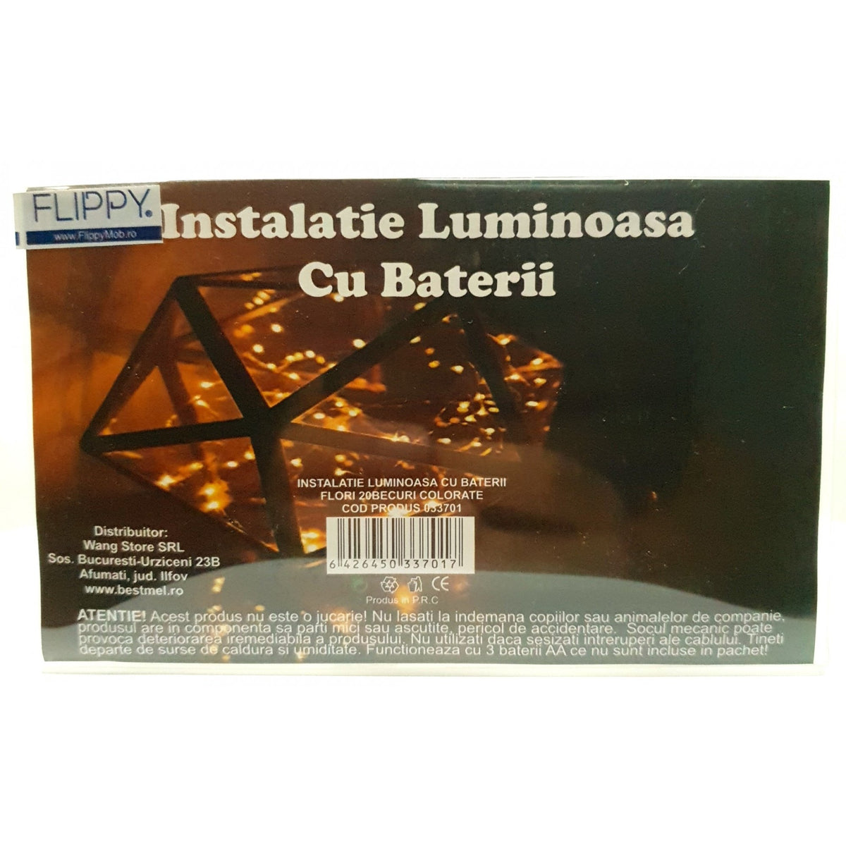 Instalatie de Craciun Tip Sir, Ghirlanda Luminoasa cu 20 LED-uri in Forma de Flori, Alimentare cu Baterii, Interior si Exterior, 2.5 m, Alb Cald
