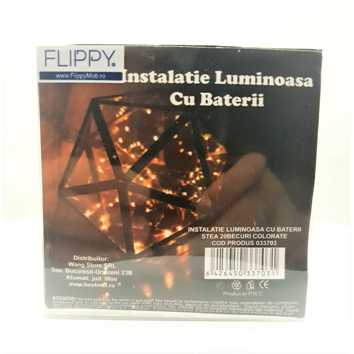 Instalatie de Craciun Tip Sir, 20 LED-uri in Forma de Stea, Alimentare cu Baterii, Lumina Multicolora, Lungime 2.5 m