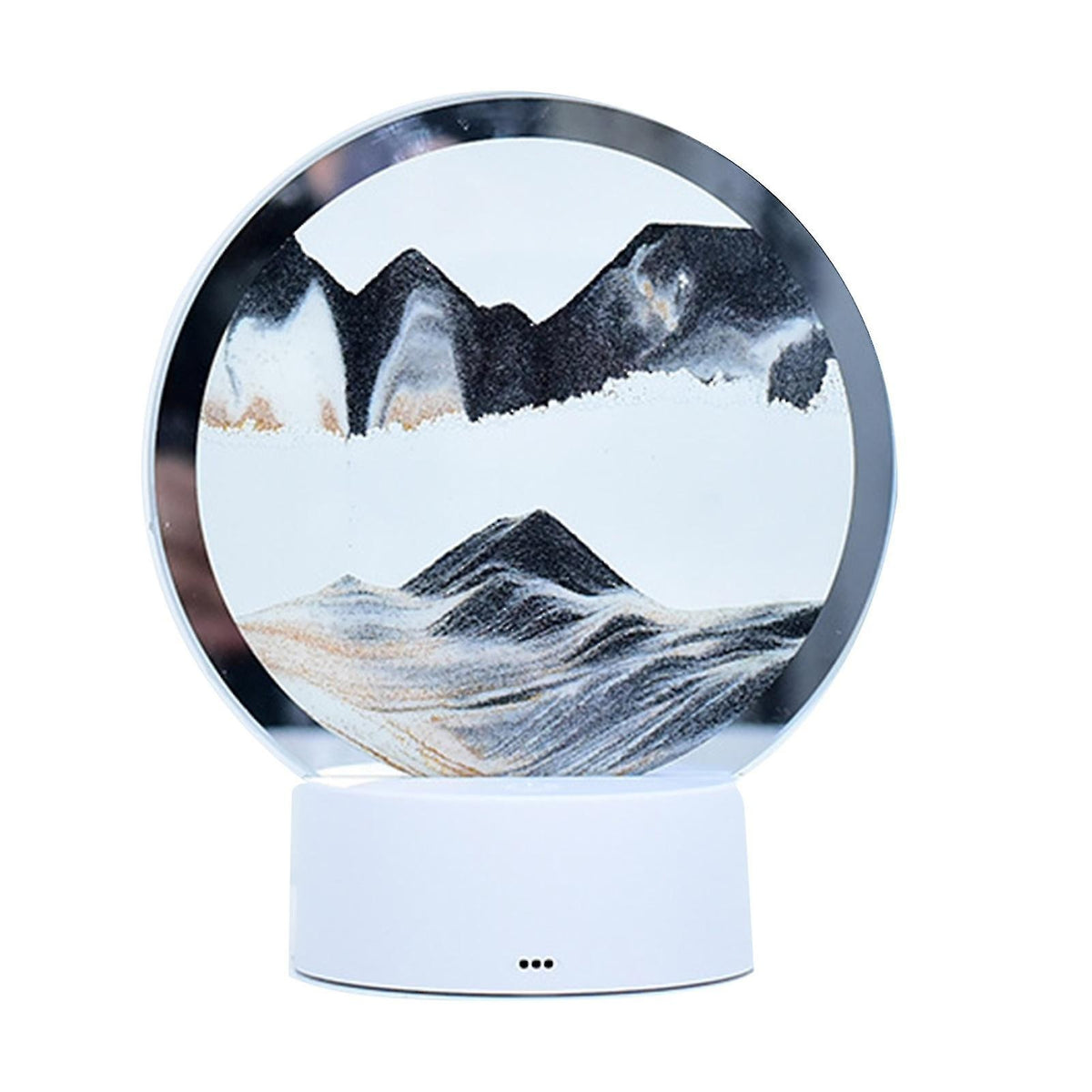 Lampa Decorativa Tip Clepsidra, Nisip Miscător cu Imagine 3D Dinamică, Efect Antistres si Relaxant, Alimentare USB sau Baterii, Sticla si Acril, 16 x 18.5 cm, Gri/Auriu