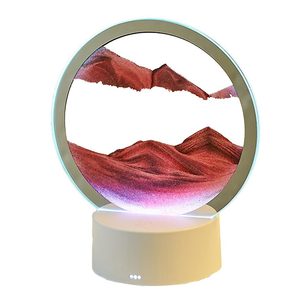 Lampa Decorativa Tip Clepsidra, Imagine 3D Dinamica Cu Nisipuri Miscatoare, Efect Antistres, Alimentare USB Sau Baterii, Acril Si Sticla, 16 x 18.5 cm, Rosu