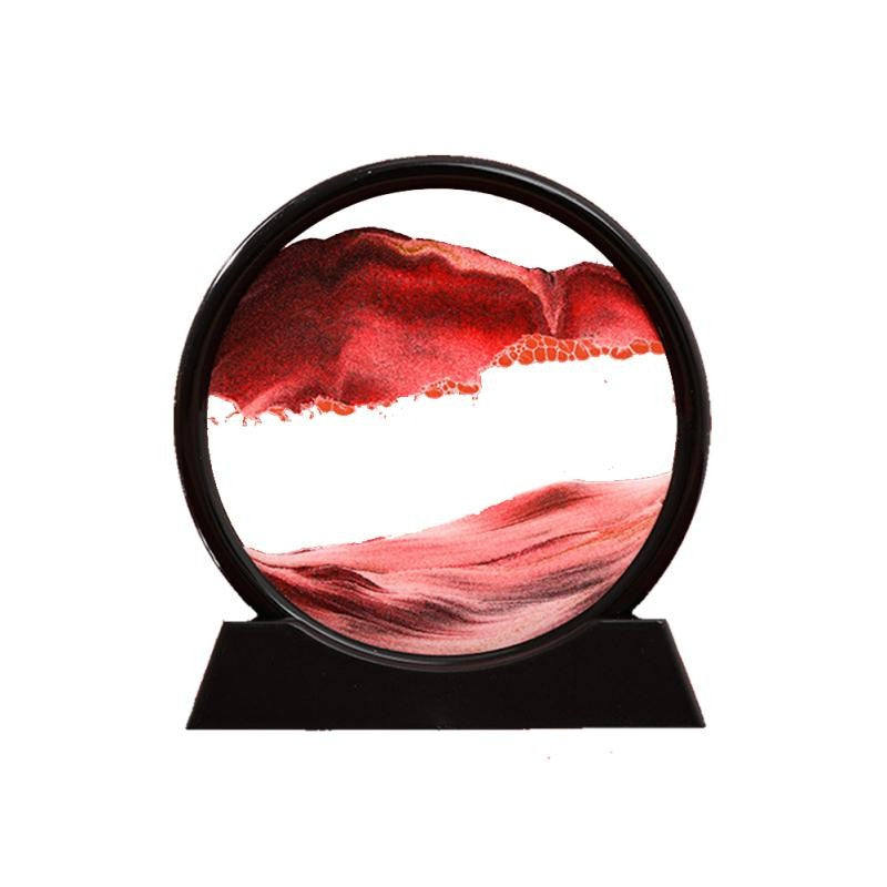 Clepsidra Decorativa cu Nisip Miscator, Imagine 3D Dinamica, Efect Antistres si Relaxant, Sticla si Acril, 25x26.5 cm, Cadru Negru, Rosu