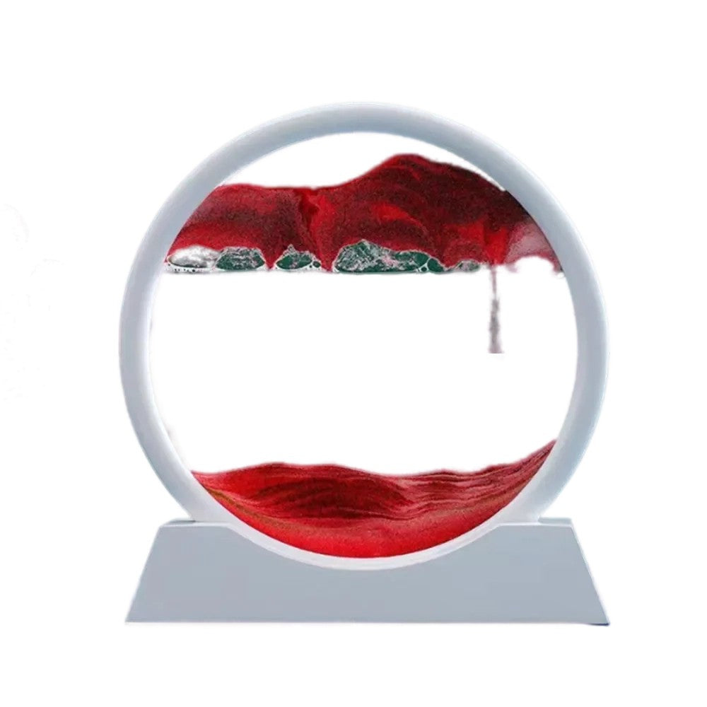 Clepsidra Decorativa cu Nisip Miscator, Imagine 3D Dinamica, Efect Antistres si Relaxant, Sticla Acrilica, Cadru Alb, 25x26.5 cm, Rosu