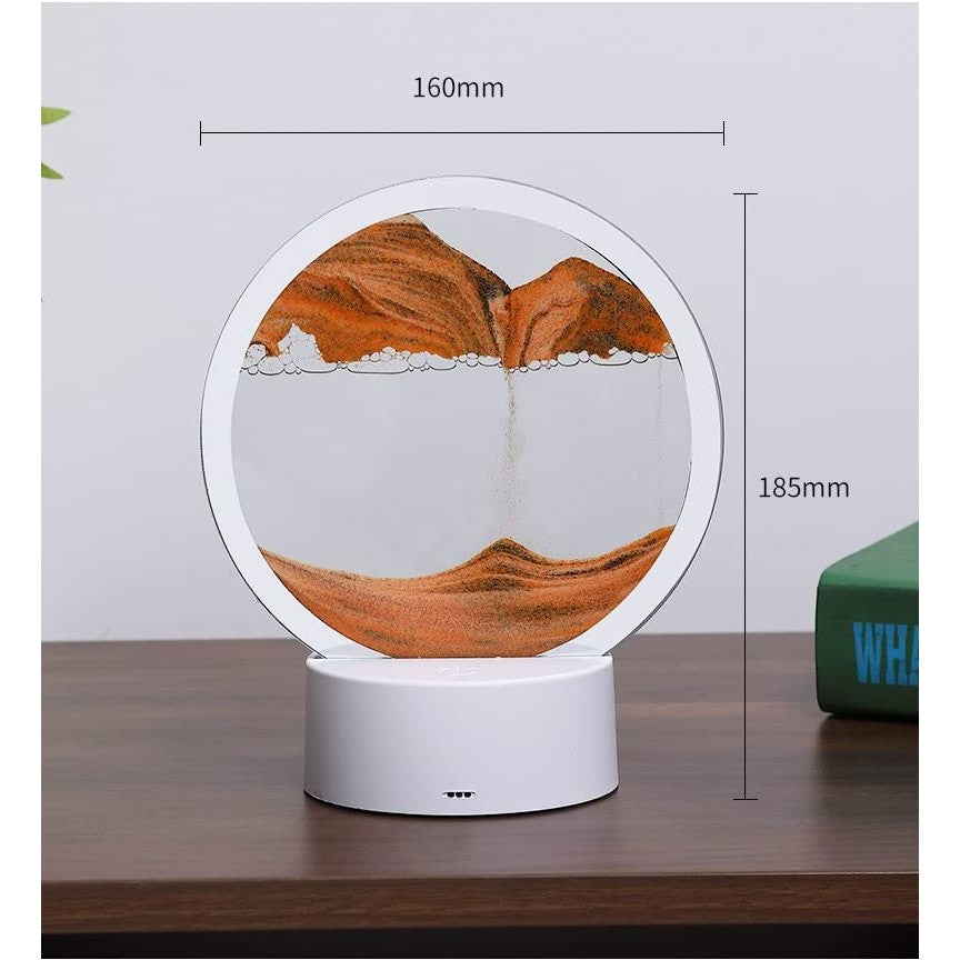 Lampa Decorativa Tip Clepsidra Cu Nisipuri Miscatoare, Imagine 3D Dinamica Si Efect Antistres, Alimentare USB Sau Baterii, Sticla Si Acril, 16 x 18.5 cm, Galben